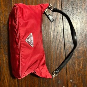 Prada Cherry & Black Nylon Bag with Black Strap
